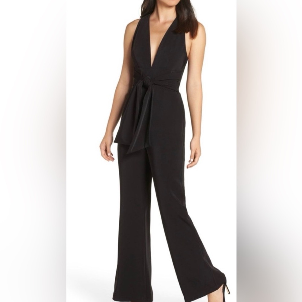 Elegant Black Jumpsuit with tie belt around middle - worn once